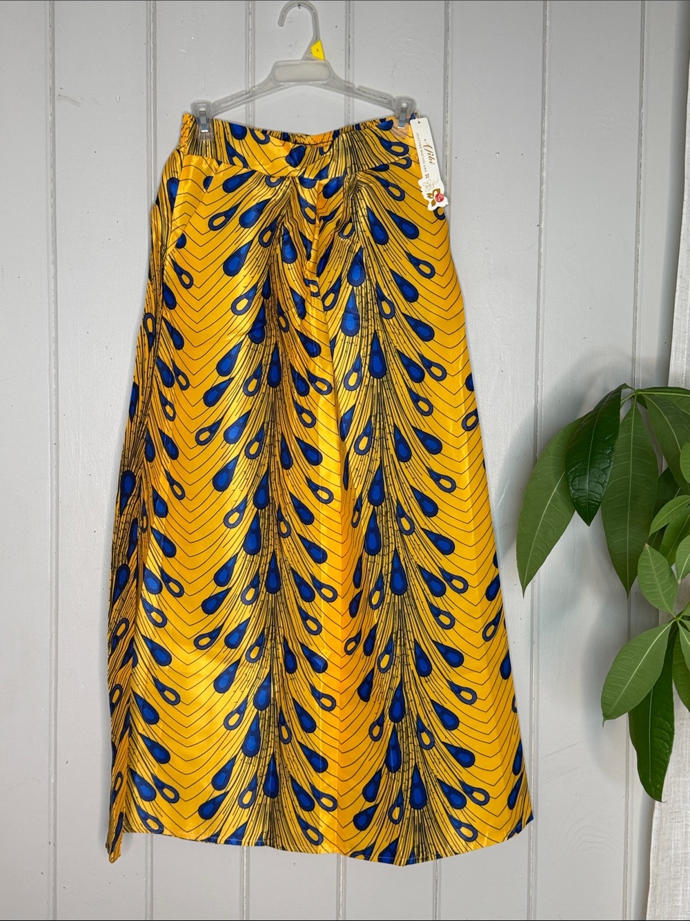 Yellow & Blue Patterned Maxi Skirt with Pockets